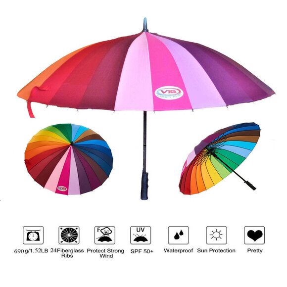 Variety To Go 24K Large Rainbow Umbrella (Straight Handle) - Picture 8 of 10